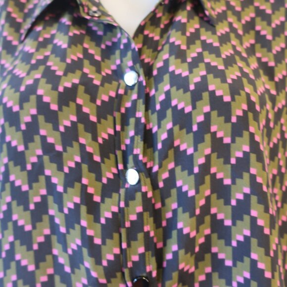 Womens Dorothee Schumacher Black, Green, Pink Design Button Down Blouse 4 - Picture 3 of 7